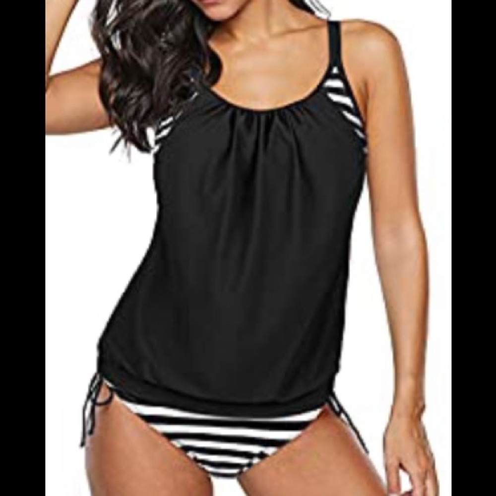 Zando 2pc Tankini, black/white stripe, XL